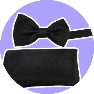 Kids Black Bow Tie and Pocket Square Set